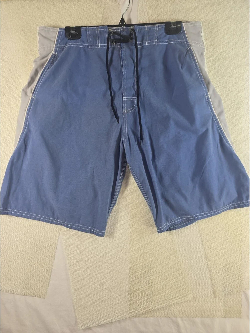 Trucal Mens Board Shorts Swim Trunks Medium Blue Grey Stripe Lace Up Mesh